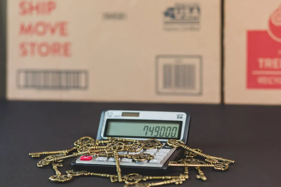 A calculator with vintage keys symbolizes real estate investment and mortgage calculations.